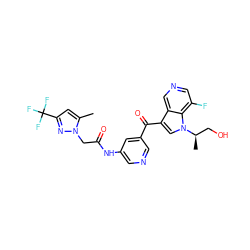 Cc1cc(C(F)(F)F)nn1CC(=O)Nc1cncc(C(=O)c2cn([C@H](C)CO)c3c(F)cncc23)c1 ZINC001772637659