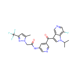 Cc1cc(C(F)(F)F)nn1CC(=O)Nc1cncc(C(=O)c2cn(C(C)C)c3c(F)cncc23)c1 ZINC001772651672