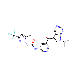 Cc1cc(C(F)(F)F)nn1CC(=O)Nc1cncc(C(=O)c2cn(C(C)C)c3ncncc23)c1 ZINC000169707665