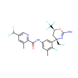 Cc1cc(C(F)F)cnc1C(=O)Nc1cc(C)c(F)c([C@]2(CF)C[C@@H](C(F)(F)F)OC(N)=N2)c1 ZINC000218677111