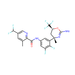 Cc1cc(C(F)F)cnc1C(=O)Nc1cc(F)c(F)c([C@]2(C)C[C@@H](C(F)(F)F)OC(N)=N2)c1 ZINC000221229902