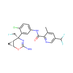 Cc1cc(C(F)F)cnc1C(=O)Nc1ccc(Cl)c([C@@]2(CF)N=C(N)O[C@@H]3C[C@@H]32)c1 ZINC000226117952