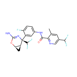 Cc1cc(C(F)F)cnc1C(=O)Nc1ccc(F)c([C@@]2(C(F)F)N=C(N)O[C@@H]3C[C@@H]32)c1 ZINC000226081208