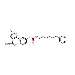 Cc1cc(C(N)=O)c(-c2cccc(OC(=O)NCCCCCCc3ccccc3)c2)o1 ZINC000095556731