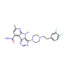 Cc1cc(C(N)=O)c2c3ncnc(N4CCN(CCc5ccc(F)c(F)c5)CC4)c3n(C)c2n1 ZINC000013559683