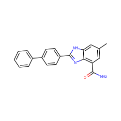 Cc1cc(C(N)=O)c2nc(-c3ccc(-c4ccccc4)cc3)[nH]c2c1 ZINC000474609598