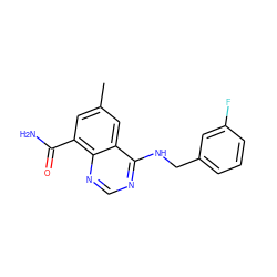 Cc1cc(C(N)=O)c2ncnc(NCc3cccc(F)c3)c2c1 ZINC000114344180