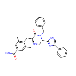 Cc1cc(C(N)=O)cc(C)c1C[C@H](N)C(=O)N(Cc1ccccc1)[C@@H](C)c1nc(-c2ccccc2)c[nH]1 ZINC000095577856