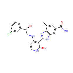 Cc1cc(C(N)=O)cc2[nH]c(-c3c(NC[C@@H](O)c4cccc(Cl)c4)cc[nH]c3=O)nc12 ZINC000028703671