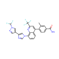 Cc1cc(C(N)=O)ccc1-c1cc(C(F)(F)F)nc2c(-n3cnc(-c4cnn(C(F)F)c4)c3)cccc12 ZINC000145495450