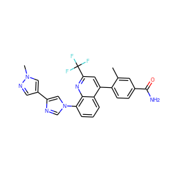 Cc1cc(C(N)=O)ccc1-c1cc(C(F)(F)F)nc2c(-n3cnc(-c4cnn(C)c4)c3)cccc12 ZINC000145578536