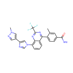 Cc1cc(C(N)=O)ccc1-c1nc(C(F)(F)F)nc2c(-n3cnc(-c4cnn(C)c4)c3)cccc12 ZINC000146489935