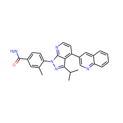 Cc1cc(C(N)=O)ccc1-n1nc(C(C)C)c2c(-c3cnc4ccccc4c3)ccnc21 ZINC000169703495