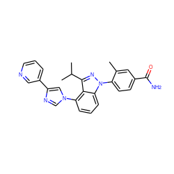 Cc1cc(C(N)=O)ccc1-n1nc(C(C)C)c2c(-n3cnc(-c4cccnc4)c3)cccc21 ZINC000222991577