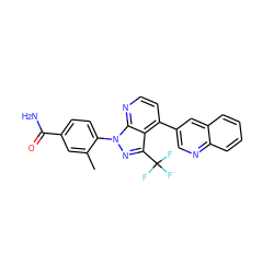 Cc1cc(C(N)=O)ccc1-n1nc(C(F)(F)F)c2c(-c3cnc4ccccc4c3)ccnc21 ZINC000169703497