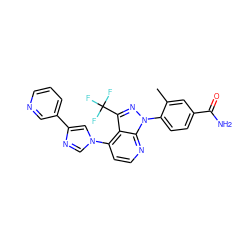 Cc1cc(C(N)=O)ccc1-n1nc(C(F)(F)F)c2c(-n3cnc(-c4cccnc4)c3)ccnc21 ZINC000169703578