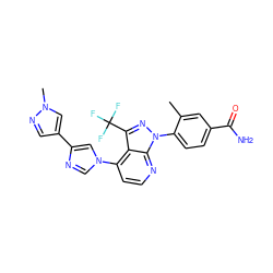 Cc1cc(C(N)=O)ccc1-n1nc(C(F)(F)F)c2c(-n3cnc(-c4cnn(C)c4)c3)ccnc21 ZINC000169274020