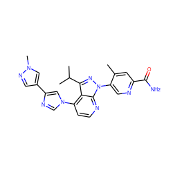 Cc1cc(C(N)=O)ncc1-n1nc(C(C)C)c2c(-n3cnc(-c4cnn(C)c4)c3)ccnc21 ZINC000169703521