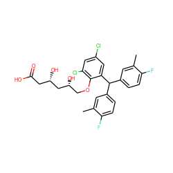 Cc1cc(C(c2ccc(F)c(C)c2)c2cc(Cl)cc(Cl)c2OC[C@@H](O)C[C@@H](O)CC(=O)O)ccc1F ZINC000026745686