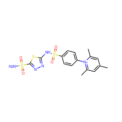 Cc1cc(C)[n+](-c2ccc(S(=O)(=O)Nc3nnc(S(N)(=O)=O)s3)cc2)c(C)c1 ZINC000013560660