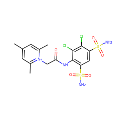 Cc1cc(C)[n+](CC(=O)Nc2c(S(N)(=O)=O)cc(S(N)(=O)=O)c(Cl)c2Cl)c(C)c1 ZINC000013804359