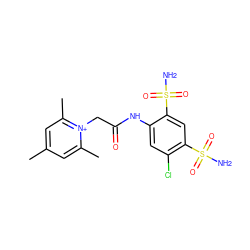 Cc1cc(C)[n+](CC(=O)Nc2cc(Cl)c(S(N)(=O)=O)cc2S(N)(=O)=O)c(C)c1 ZINC000013804361