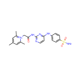 Cc1cc(C)[n+](CC(=O)Nc2nccc(Nc3ccc(S(N)(=O)=O)cc3)n2)c(C)c1 ZINC000013804411