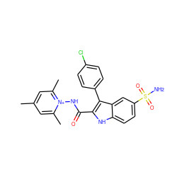 Cc1cc(C)[n+](NC(=O)c2[nH]c3ccc(S(N)(=O)=O)cc3c2-c2ccc(Cl)cc2)c(C)c1 ZINC000040875054