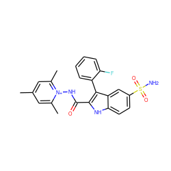 Cc1cc(C)[n+](NC(=O)c2[nH]c3ccc(S(N)(=O)=O)cc3c2-c2ccccc2F)c(C)c1 ZINC000040395672