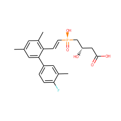 Cc1cc(C)c(/C=C/[P@](=O)(O)C[C@@H](O)CC(=O)O)c(-c2ccc(F)c(C)c2)c1 ZINC000013885166