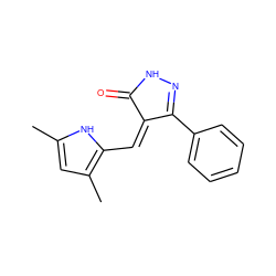 Cc1cc(C)c(/C=C2\C(=O)NN=C2c2ccccc2)[nH]1 ZINC000036338799