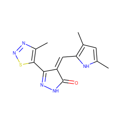 Cc1cc(C)c(/C=C2\C(=O)NN=C2c2snnc2C)[nH]1 ZINC000028955380