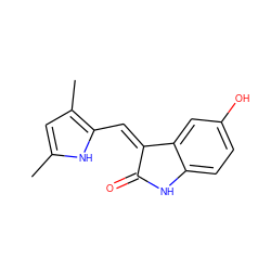 Cc1cc(C)c(/C=C2\C(=O)Nc3ccc(O)cc32)[nH]1 ZINC000013671629