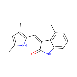 Cc1cc(C)c(/C=C2\C(=O)Nc3cccc(C)c32)[nH]1 ZINC000013780169