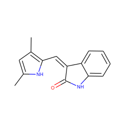 Cc1cc(C)c(/C=C2\C(=O)Nc3ccccc32)[nH]1 ZINC000012410091