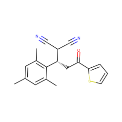 Cc1cc(C)c([C@@H](CC(=O)c2cccs2)C(C#N)C#N)c(C)c1 ZINC000000270537