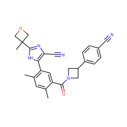 Cc1cc(C)c(-c2[nH]c(C3(C)COC3)nc2C#N)cc1C(=O)N1CC(c2ccc(C#N)cc2)C1 ZINC000141914807