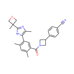 Cc1cc(C)c(-c2[nH]c(C3(C)COC3)nc2C)cc1C(=O)N1CC(c2ccc(C#N)cc2)C1 ZINC000141899942