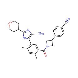 Cc1cc(C)c(-c2[nH]c(C3CCOCC3)nc2C#N)cc1C(=O)N1CC(c2ccc(C#N)cc2)C1 ZINC000218927459