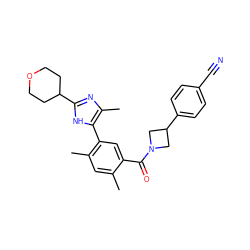 Cc1cc(C)c(-c2[nH]c(C3CCOCC3)nc2C)cc1C(=O)N1CC(c2ccc(C#N)cc2)C1 ZINC000142930240