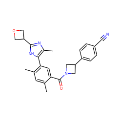 Cc1cc(C)c(-c2[nH]c(C3COC3)nc2C)cc1C(=O)N1CC(c2ccc(C#N)cc2)C1 ZINC000142920900