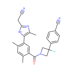 Cc1cc(C)c(-c2[nH]c(CC#N)nc2C)cc1C(=O)N1CC(F)(c2ccc(C#N)cc2)C1 ZINC000141937565