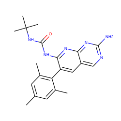 Cc1cc(C)c(-c2cc3cnc(N)nc3nc2NC(=O)NC(C)(C)C)c(C)c1 ZINC000003815539