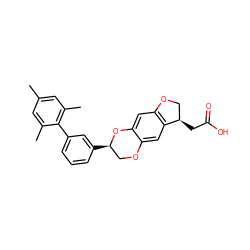 Cc1cc(C)c(-c2cccc([C@@H]3COc4cc5c(cc4O3)OC[C@H]5CC(=O)O)c2)c(C)c1 ZINC000096269862