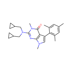 Cc1cc(C)c(-c2cn(C)c3nc(N(CC4CC4)CC4CC4)n(C)c(=O)c23)c(C)c1 ZINC000071329961