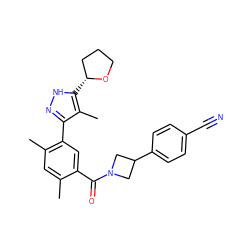 Cc1cc(C)c(-c2n[nH]c([C@@H]3CCCO3)c2C)cc1C(=O)N1CC(c2ccc(C#N)cc2)C1 ZINC000220788642