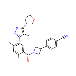 Cc1cc(C)c(-c2n[nH]c([C@@H]3CCOC3)c2C)cc1C(=O)N1CC(c2ccc(C#N)cc2)C1 ZINC000220790306