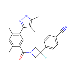 Cc1cc(C)c(-c2n[nH]c(C)c2C)cc1C(=O)N1CC(F)(c2ccc(C#N)cc2)C1 ZINC000218972706