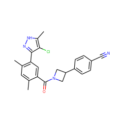 Cc1cc(C)c(-c2n[nH]c(C)c2Cl)cc1C(=O)N1CC(c2ccc(C#N)cc2)C1 ZINC000219062163