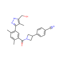 Cc1cc(C)c(-c2n[nH]c(CO)c2C)cc1C(=O)N1CC(c2ccc(C#N)cc2)C1 ZINC000220785658